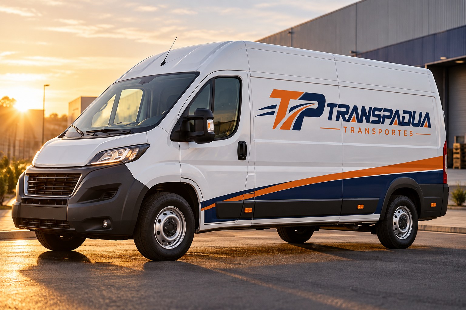 Van da Trans Padua Transportes na estrada ao amanhecer